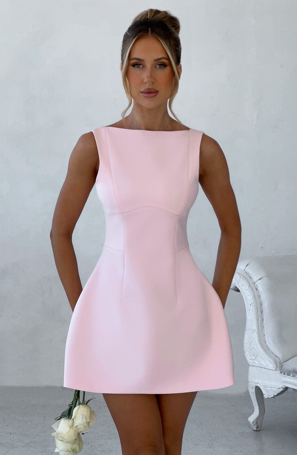 NOIR BACKLESS MINI DRESS - BLUSH