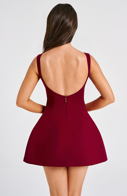 NOIR BACKLESS MINI DRESS - WINE
