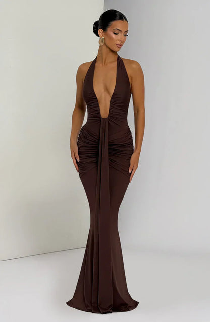 LYRA MAXI DRESS – PLUM BROWN