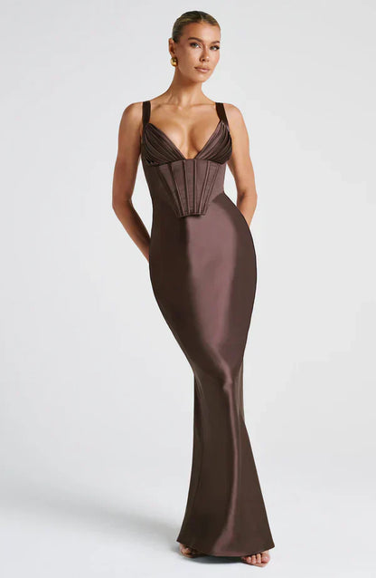ALINA MAXI DRESS – PLUM BROWN